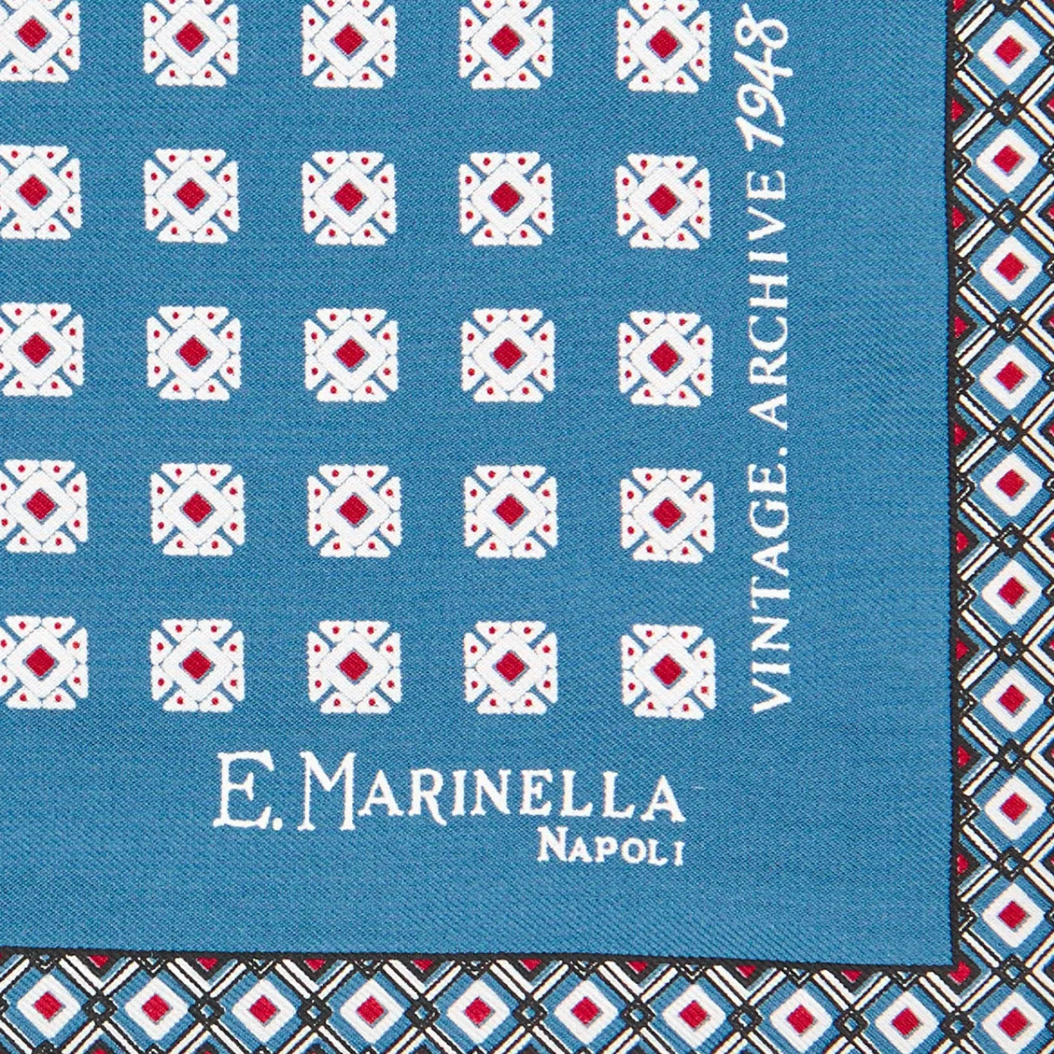 E.Marinella Pochette Da Taschino|POCHETTE DA TASCHINO IN SETA STAMPATA A MANO BLU MEDIO Archivio pattern 1948