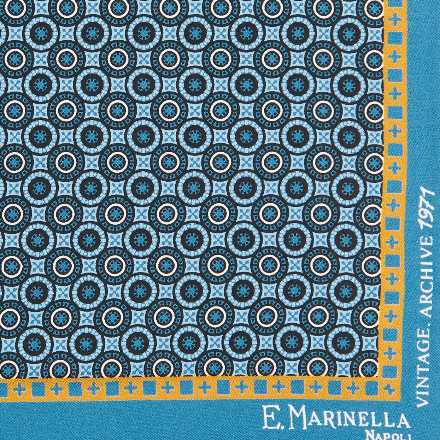 E.Marinella Pochette Da Taschino|POCHETTE DA TASCHINO IN SETA STAMPATA A MANO BLU MEDIO Fantasia archivio 1971