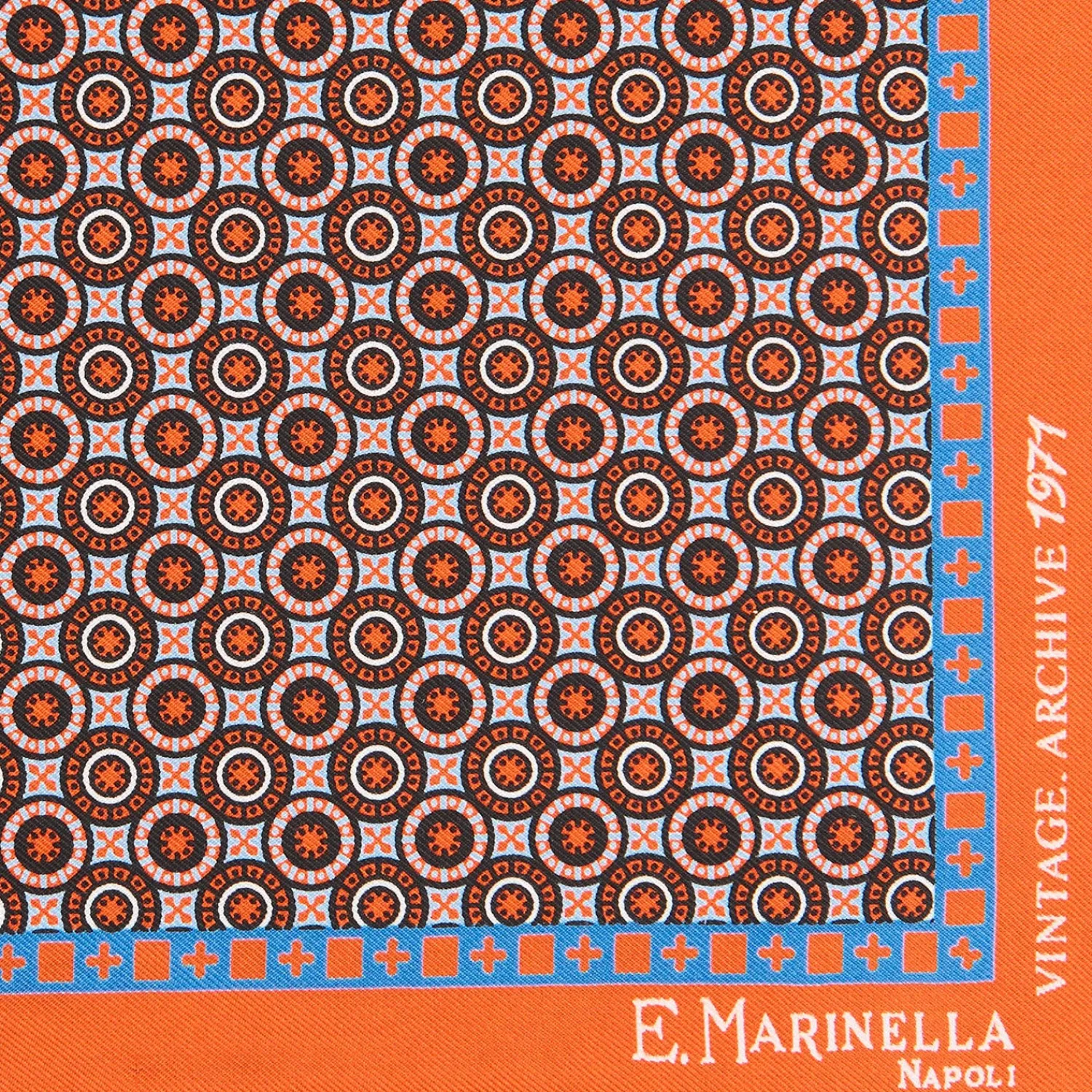 E.Marinella Pochette Da Taschino|POCHETTE DA TASCHINO IN SETA STAMPATA A MANO ARANCIONE Fantasia archivio 1971