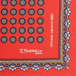 E.Marinella Pochette Da Taschino|POCHETTE DA TASCHINO IN SETA STAMPATA A MANO ROSSA Fantasia archivio 1975