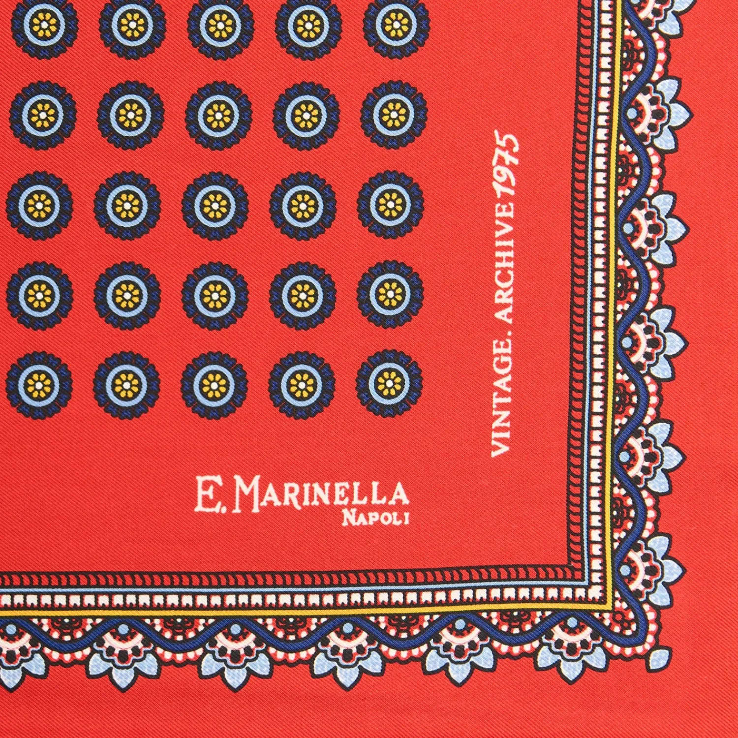 E.Marinella Pochette Da Taschino|POCHETTE DA TASCHINO IN SETA STAMPATA A MANO ROSSA Fantasia archivio 1975