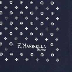 E.Marinella Pochette Da Taschino|POCHETTE DA TASCHINO IN SETA STAMPATA A MANO BLU SCURO Microfantasia fiore