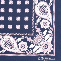 E.Marinella Pochette Da Taschino|POCHETTE DA TASCHINO IN SETA STAMPATA A MANO BLU SCURO Microfantasia fiore