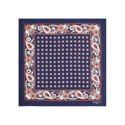 E.Marinella Pochette Da Taschino|POCHETTE DA TASCHINO IN SETA STAMPATA A MANO BLU SCURO Microfantasia fiore