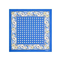 E.Marinella Pochette Da Taschino|POCHETTE DA TASCHINO IN SETA STAMPATA A MANO BLU SCURO Microfantasia fiore