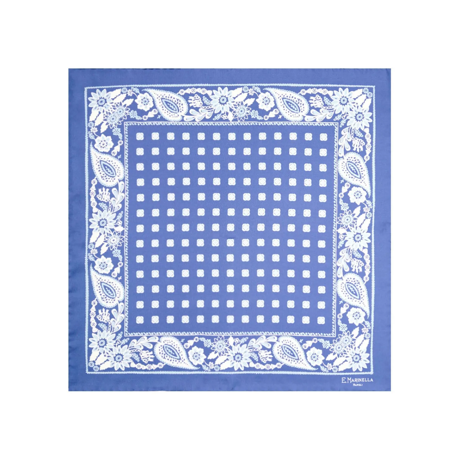 E.Marinella Pochette Da Taschino|POCHETTE DA TASCHINO IN SETA STAMPATA A MANO AZZURRA Microfantasia fiore