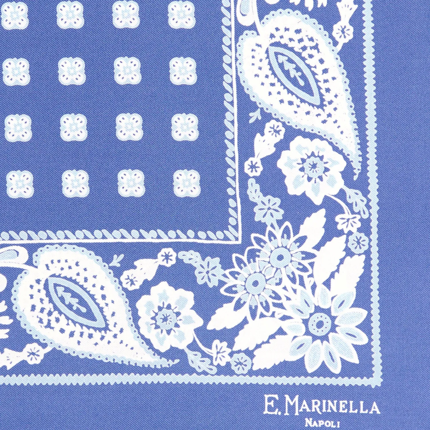 E.Marinella Pochette Da Taschino|POCHETTE DA TASCHINO IN SETA STAMPATA A MANO AZZURRA Microfantasia fiore