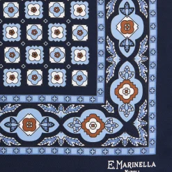 E.Marinella Pochette Da Taschino|POCHETTE DA TASCHINO IN SETA STAMPATA A MANO BLU SCURO Microfantasia fiore