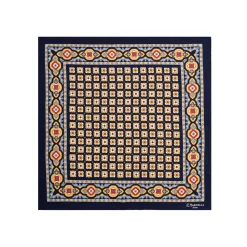 E.Marinella Pochette Da Taschino|POCHETTE DA TASCHINO IN SETA STAMPATA A MANO BLU SCURO Microfantasia fiore