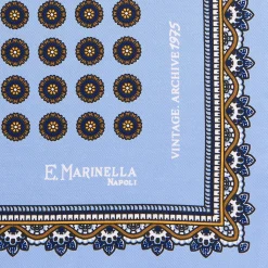 E.Marinella Pochette Da Taschino|POCHETTE DA TASCHINO IN SETA STAMPATA A MANO AZZURRA Fantasia archivio 1975