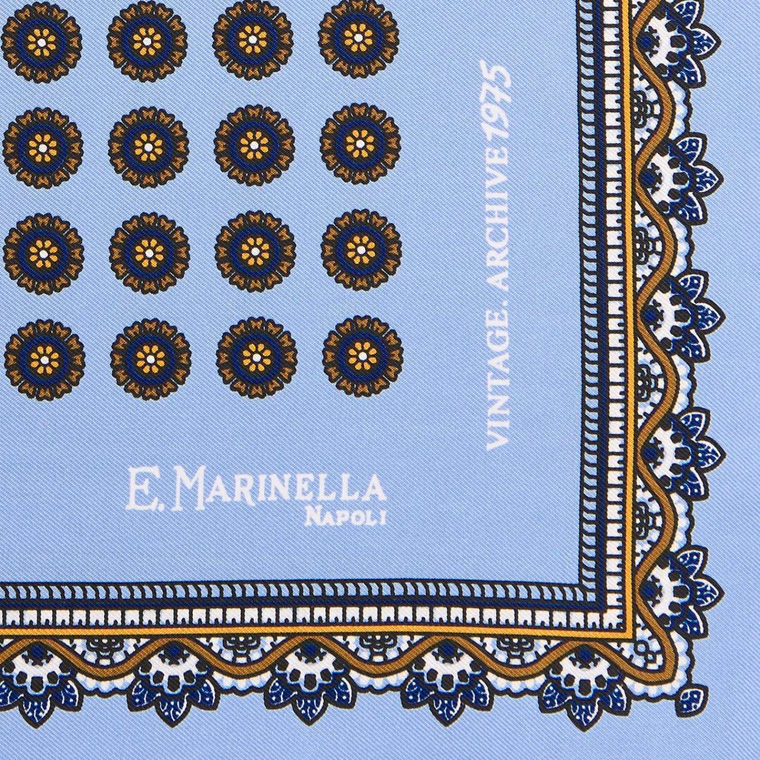 E.Marinella Pochette Da Taschino|POCHETTE DA TASCHINO IN SETA STAMPATA A MANO AZZURRA Fantasia archivio 1975