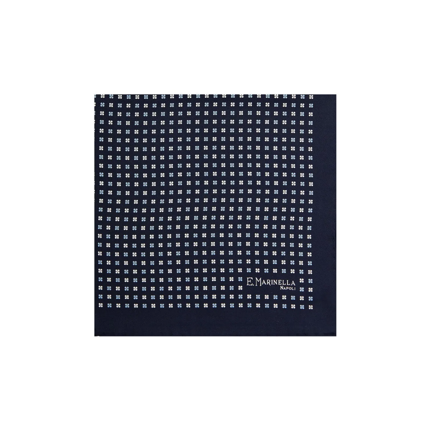 E.Marinella Pochette Da Taschino|POCHETTE DA TASCHINO IN SETA STAMPATA A MANO BLU SCURO Microfantasia fiore