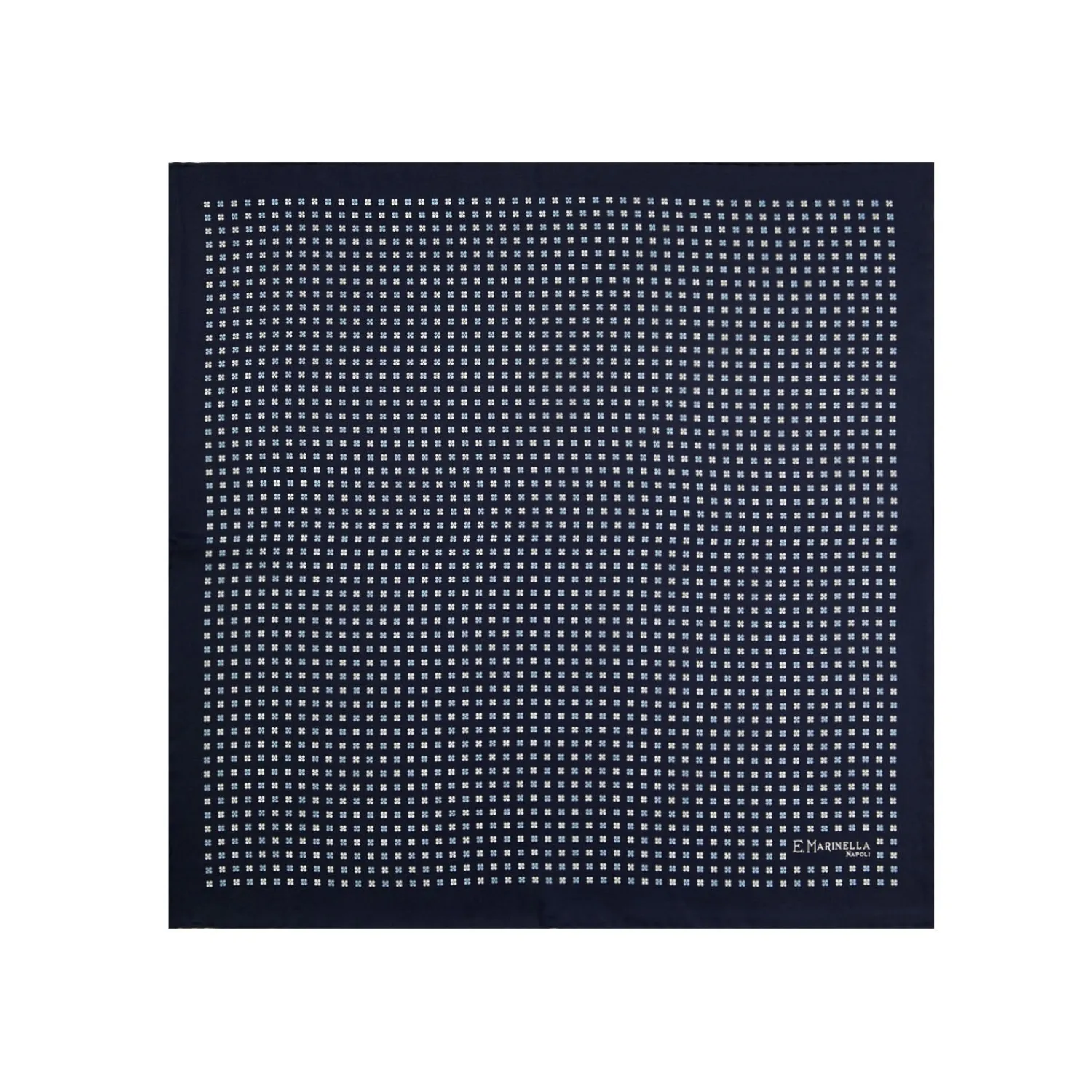 E.Marinella Pochette Da Taschino|POCHETTE DA TASCHINO IN SETA STAMPATA A MANO BLU SCURO Microfantasia fiore