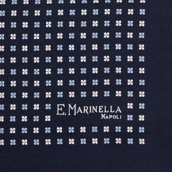 E.Marinella Pochette Da Taschino|POCHETTE DA TASCHINO IN SETA STAMPATA A MANO BLU SCURO Microfantasia fiore