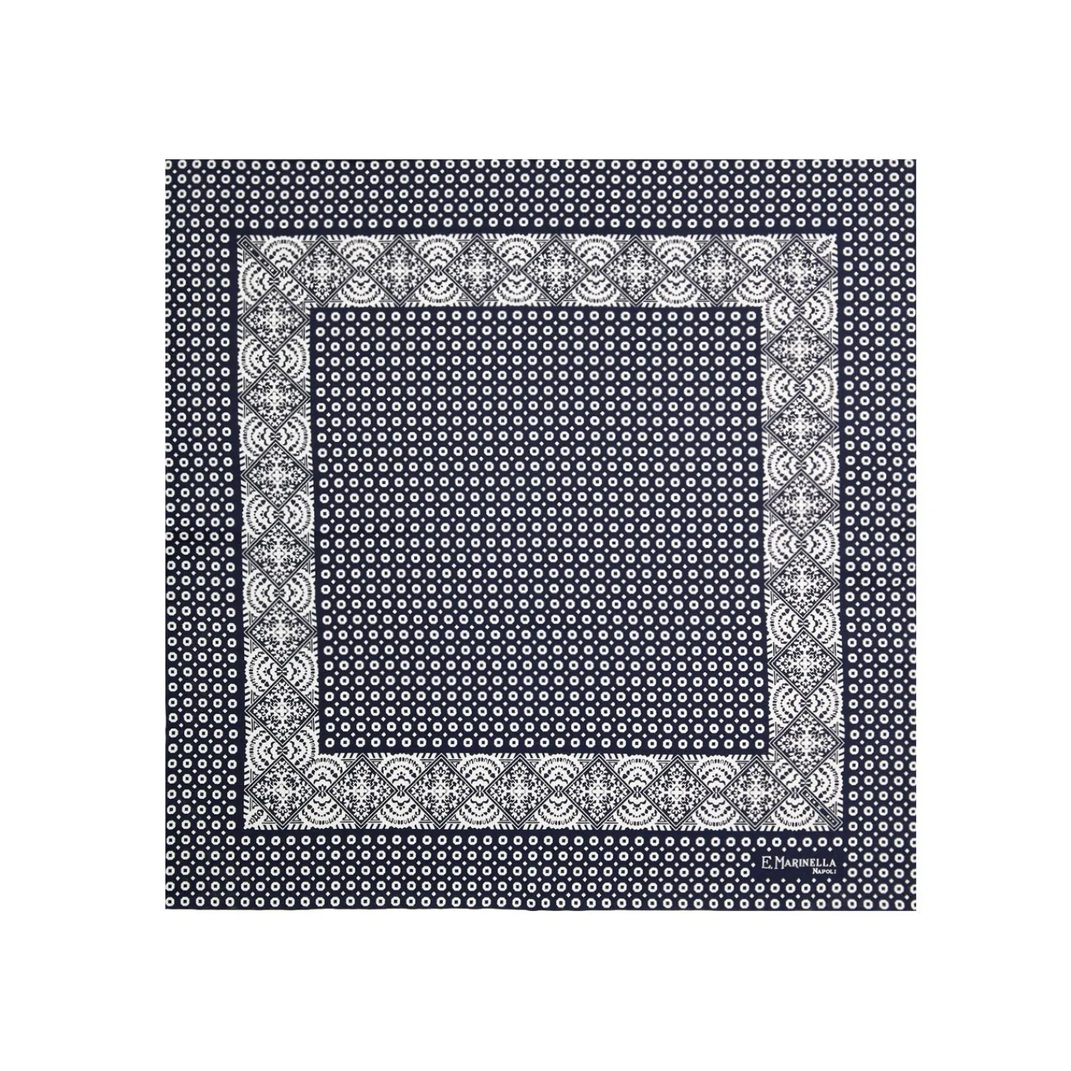 E.Marinella Pochette Da Taschino|POCHETTE DA TASCHINO IN SETA STAMPATA A MANO BLU SCURO Microfantasia fiore
