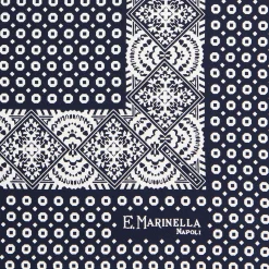 E.Marinella Pochette Da Taschino|POCHETTE DA TASCHINO IN SETA STAMPATA A MANO BLU SCURO Microfantasia fiore