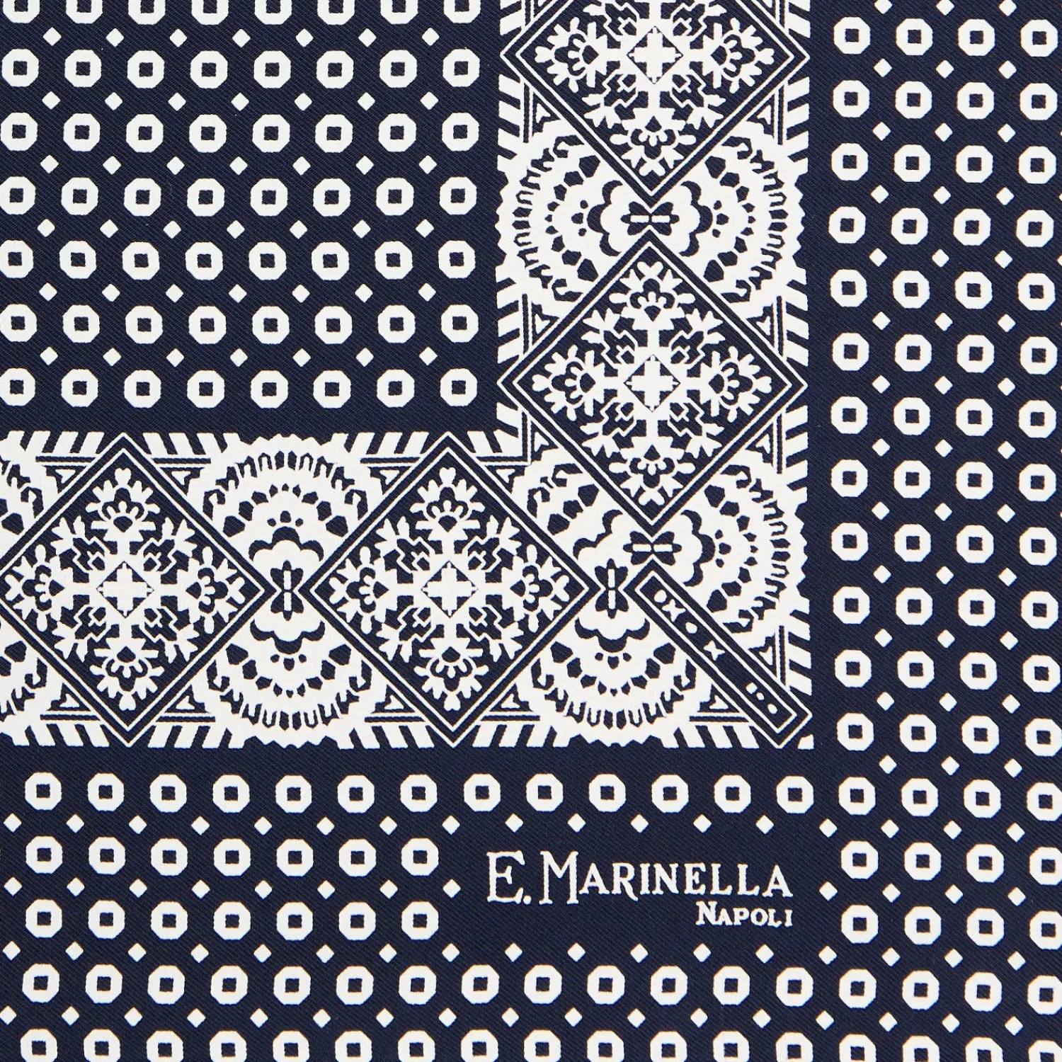 E.Marinella Pochette Da Taschino|POCHETTE DA TASCHINO IN SETA STAMPATA A MANO BLU SCURO Microfantasia fiore