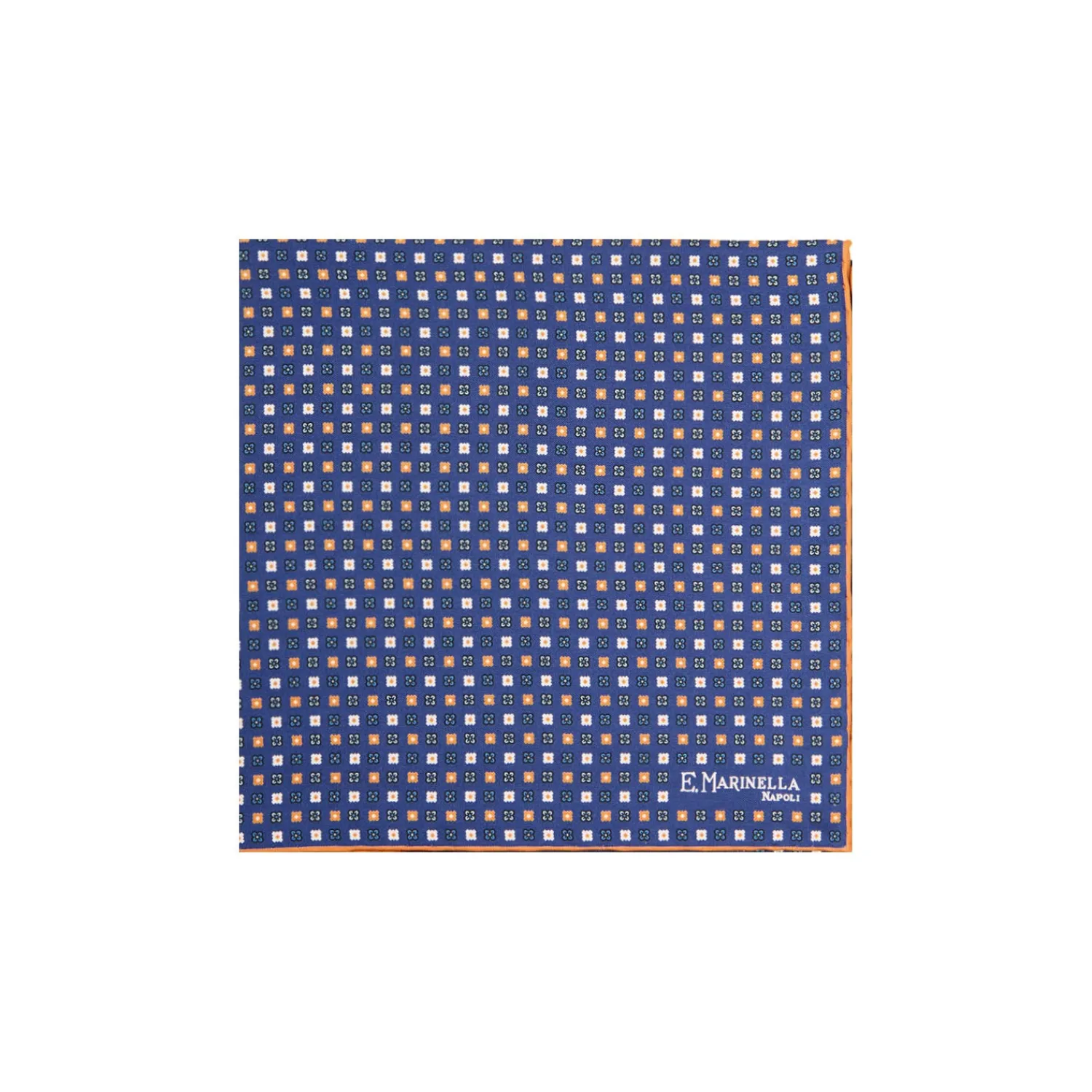 E.Marinella Pochette Da Taschino|POCHETTE DA TASCHINO IN SETA STAMPATA A MANO BLU Microfantasia fiore