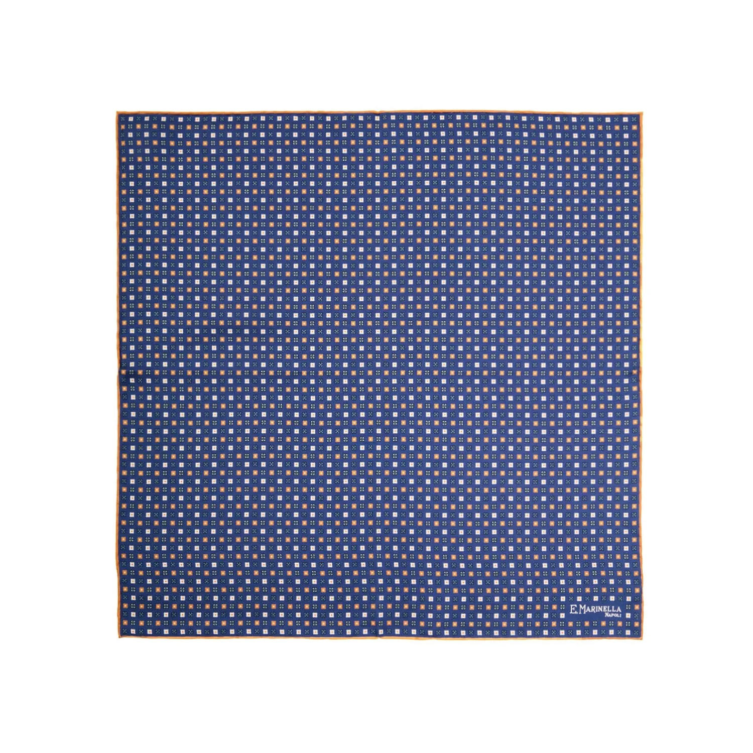 E.Marinella Pochette Da Taschino|POCHETTE DA TASCHINO IN SETA STAMPATA A MANO BLU Microfantasia fiore