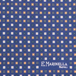 E.Marinella Pochette Da Taschino|POCHETTE DA TASCHINO IN SETA STAMPATA A MANO BLU Microfantasia fiore