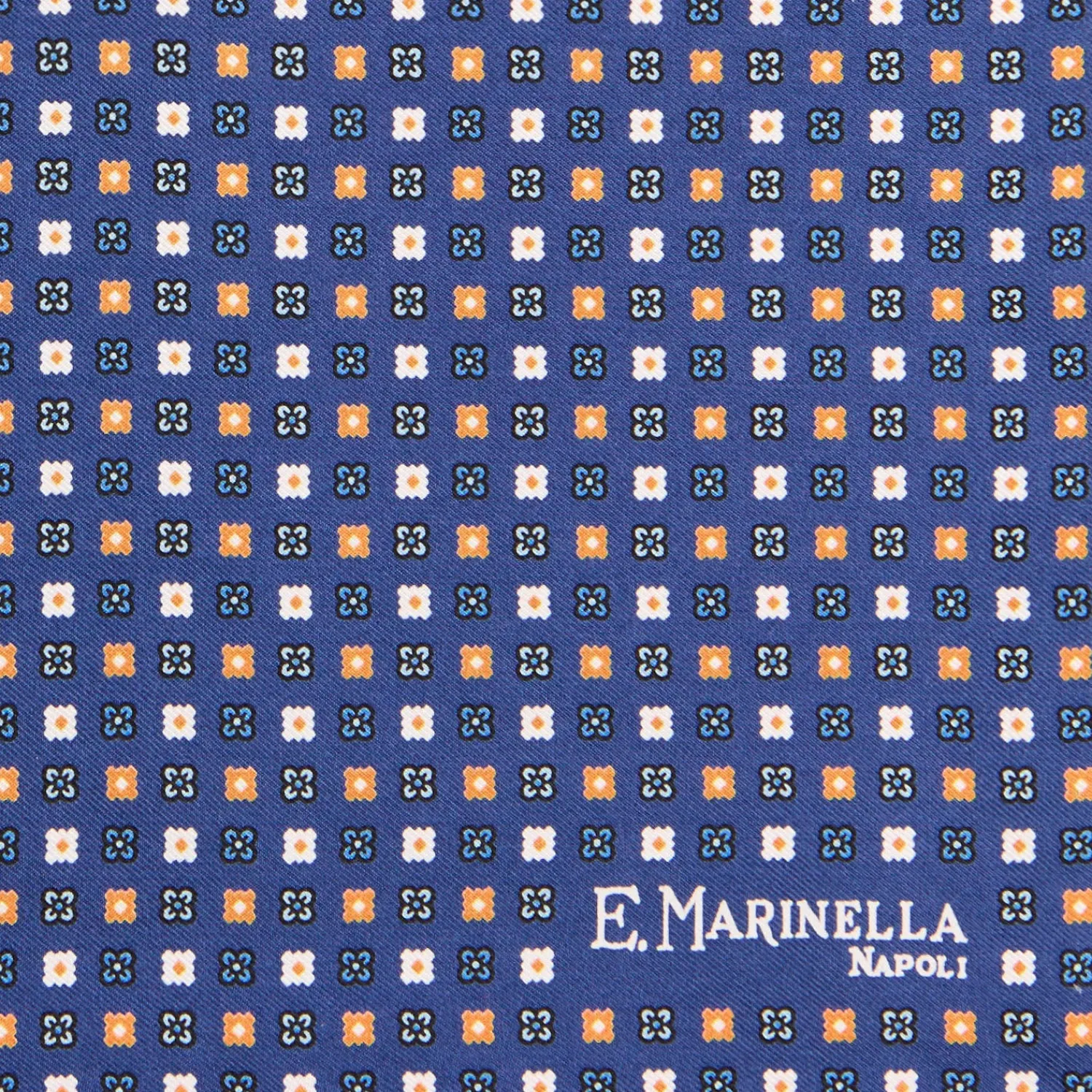 E.Marinella Pochette Da Taschino|POCHETTE DA TASCHINO IN SETA STAMPATA A MANO BLU Microfantasia fiore