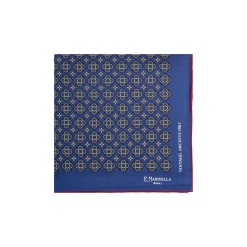 E.Marinella Pochette Da Taschino|POCHETTE DA TASCHINO IN SETA STAMPATA A MANO BLU Fantasia archivio 1961