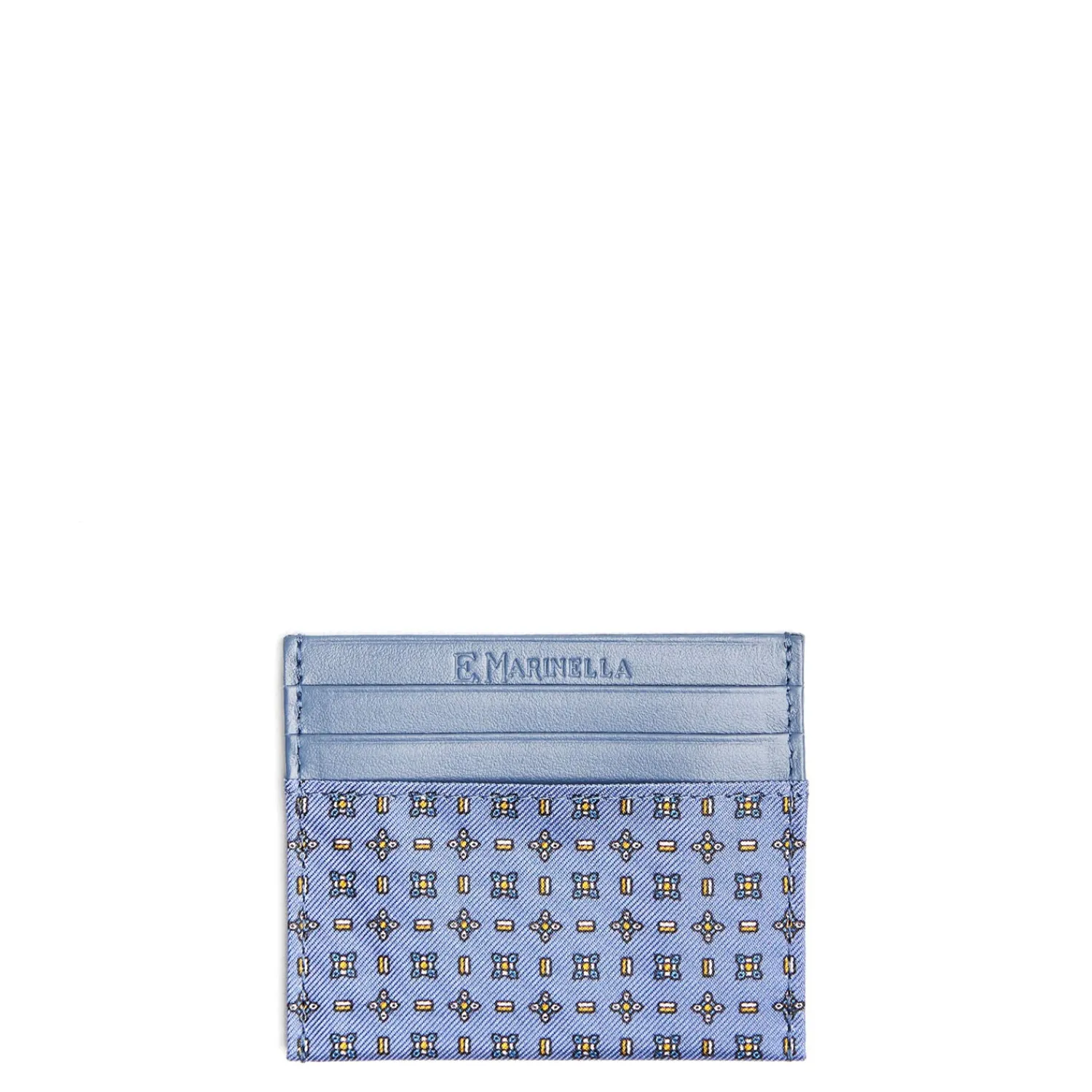 E.Marinella Porta Carte Di Credito|PORTACARTE DI CREDITO SETA E PELLE AZZURRO POLVERE 5 scomparti