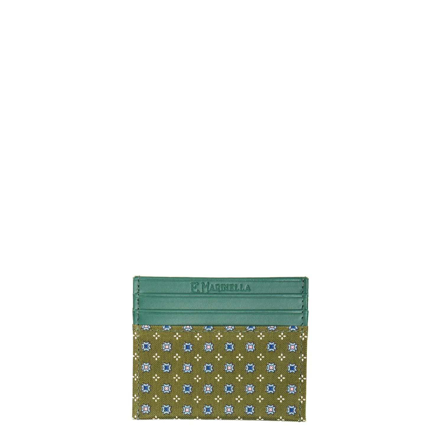 E.Marinella Porta Carte Di Credito|PORTACARTE DI CREDITO SETA E PELLE VERDE OLIVA 5 scomparti