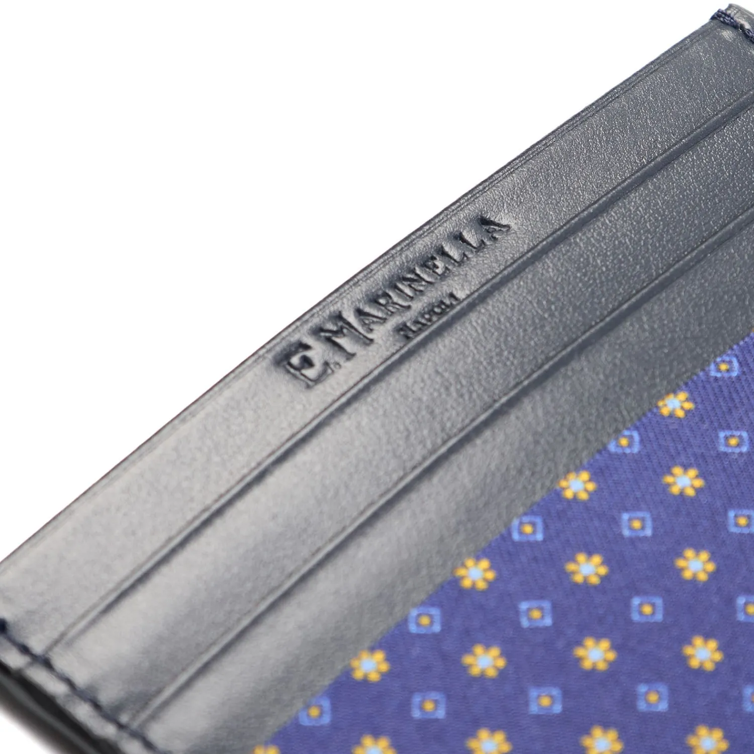 E.Marinella Porta Carte Di Credito|PORTACARTE DI CREDITO SETA E PELLE BLU SCURO 5 scomparti