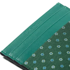 E.Marinella Porta Carte Di Credito|PORTACARTE DI CREDITO SETA E PELLE VERDE SCURO 5 scomparti
