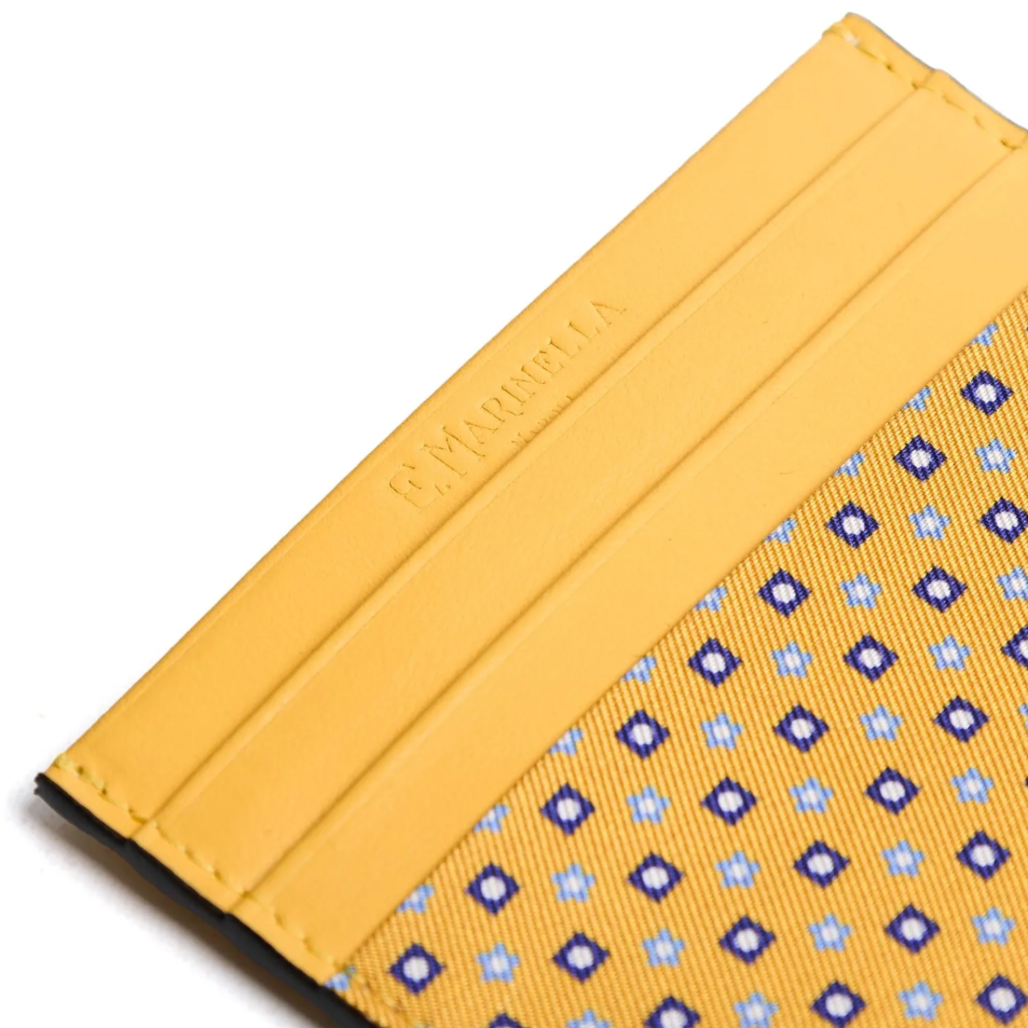 E.Marinella Porta Carte Di Credito|PORTACARTE DI CREDITO SETA E PELLE GIALLO 5 scomparti