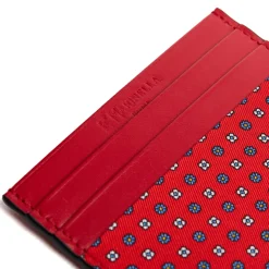E.Marinella Porta Carte Di Credito|PORTACARTE DI CREDITO SETA E PELLE ROSSO 5 scomparti