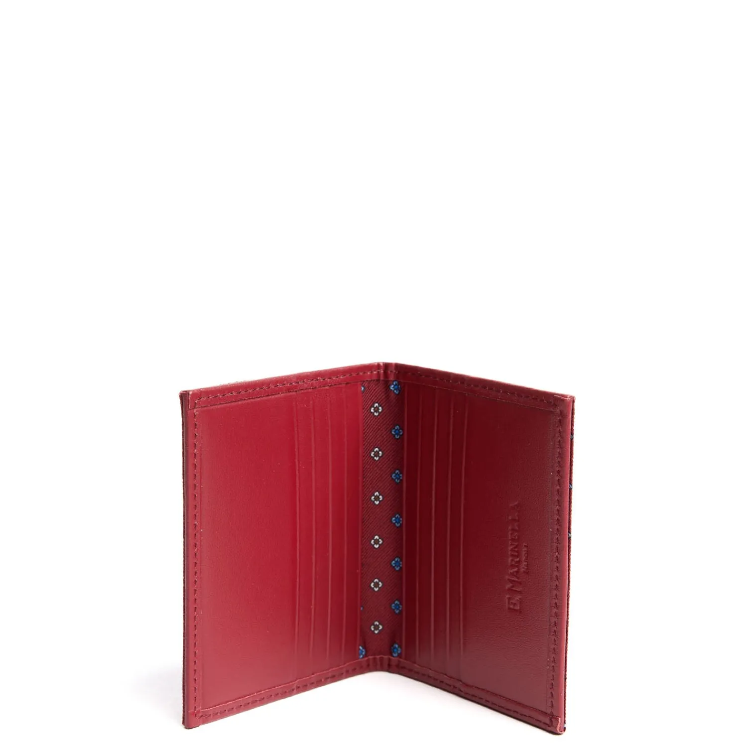 E.Marinella Porta Carte Di Credito|PORTACARTE PIEGHEVOLE IN SETE E PELLE BORDEAUX 10 scomparti