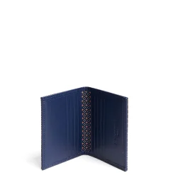 E.Marinella Porta Carte Di Credito|PORTACARTE PIEGHEVOLE IN SETE E PELLE BLU SCURO 10 scomparti