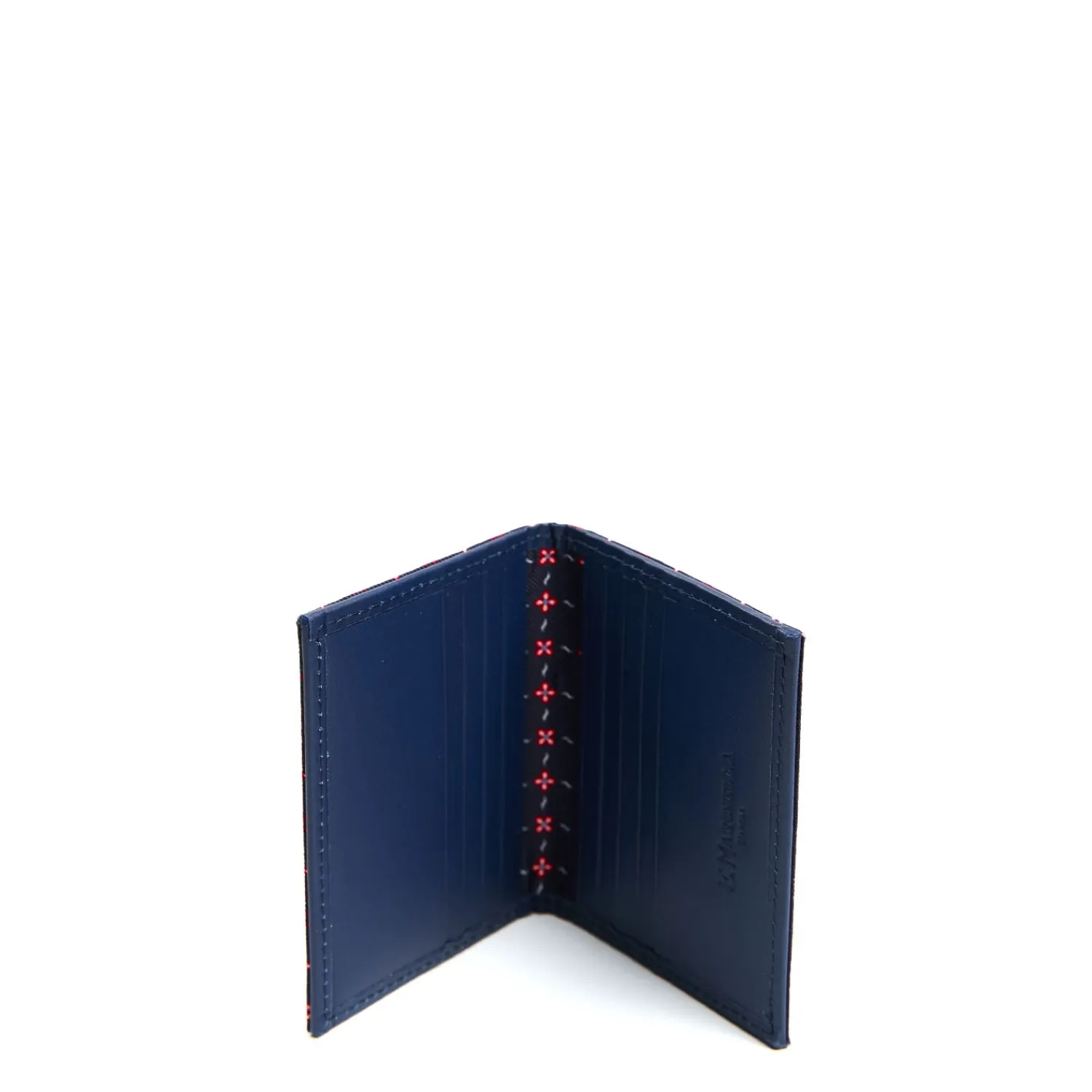E.Marinella Porta Carte Di Credito|PORTACARTE PIEGHEVOLE IN SETA PELLE BLU SCURO 10 scomparti