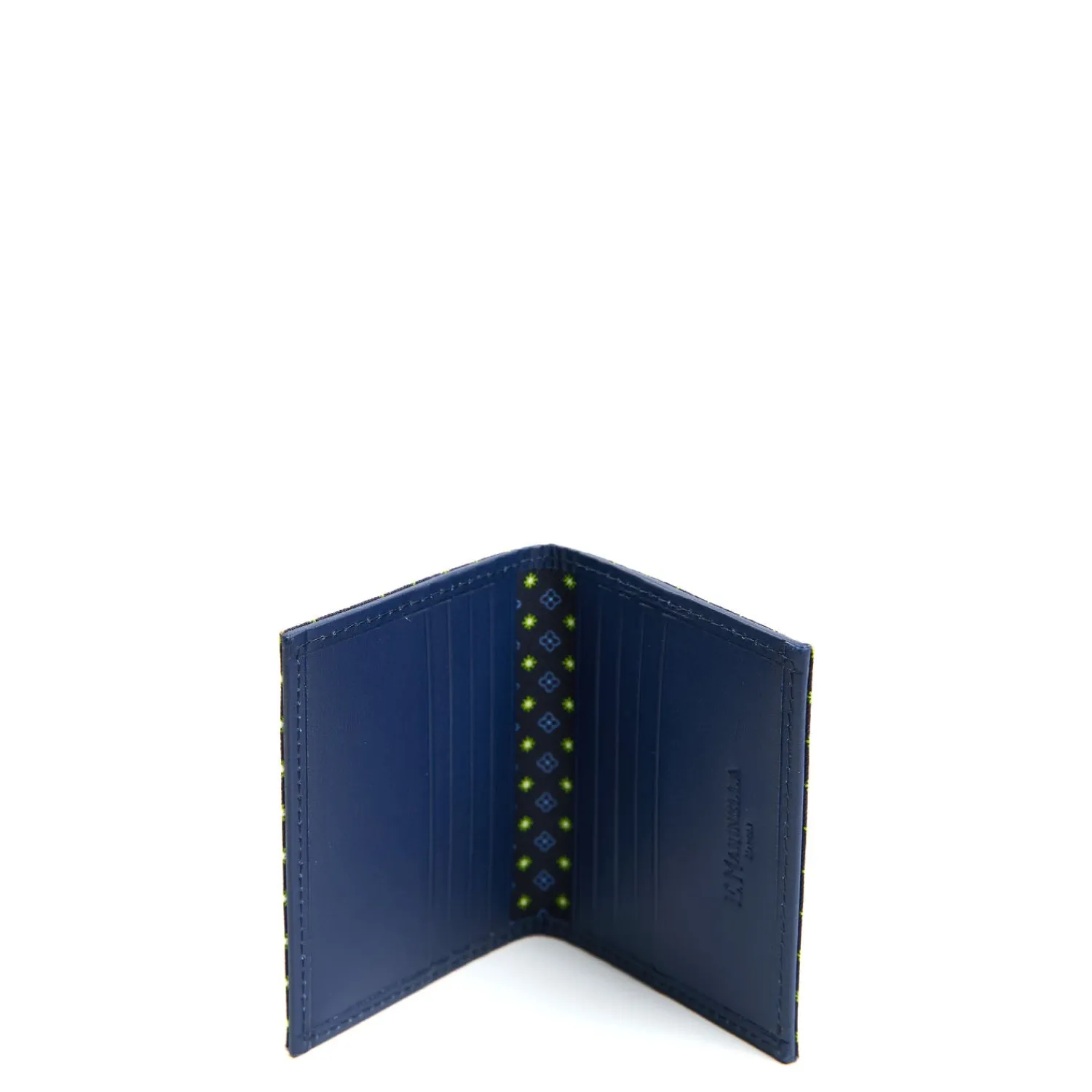 E.Marinella Porta Carte Di Credito|PORTACARTE PIEGHEVOLE IN SETA PELLE BLU SCURO 10 scomparti