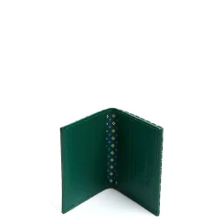 E.Marinella Porta Carte Di Credito|PORTACARTE PIEGHEVOLE IN SETA PELLE VERDE SCURO 10 scomparti