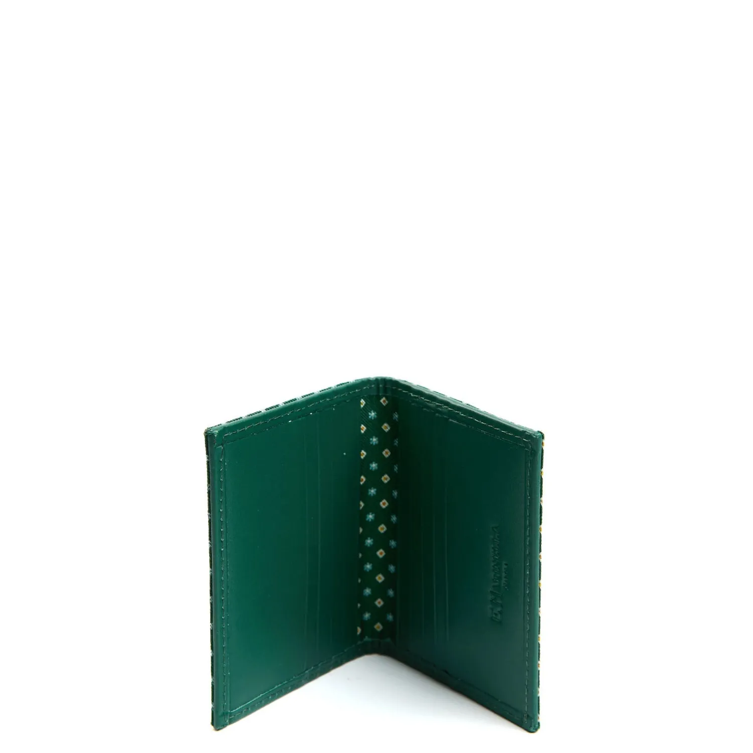 E.Marinella Porta Carte Di Credito|PORTACARTE PIEGHEVOLE IN SETA PELLE VERDE SCURO 10 scomparti