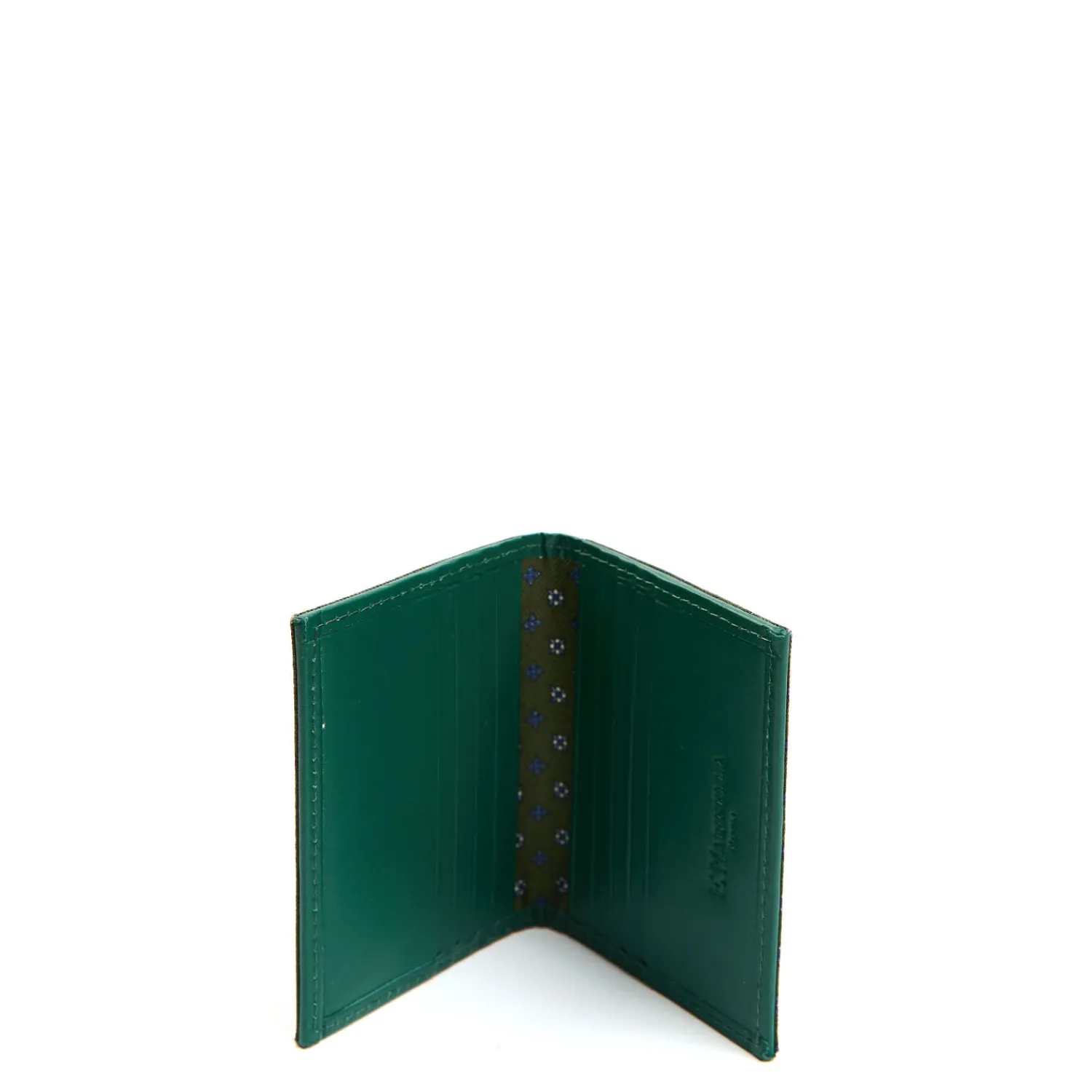 E.Marinella Porta Carte Di Credito|PORTACARTE PIEGHEVOLE IN SETA PELLE VERDE SCURO 10 scomparti