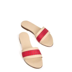 E.Marinella Sandali|SANDALO FLAT ICONOGRAPHIC SIGNATURE Con fascia in seta rossa