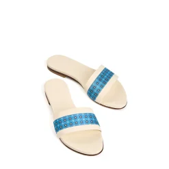 E.Marinella Sandali|SANDALO FLAT ICONOGRAPHIC SIGNATURE Con fascia in seta azzurra