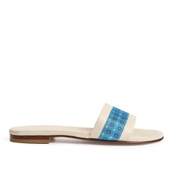 E.Marinella Sandali|SANDALO FLAT ICONOGRAPHIC SIGNATURE Con fascia in seta azzurra