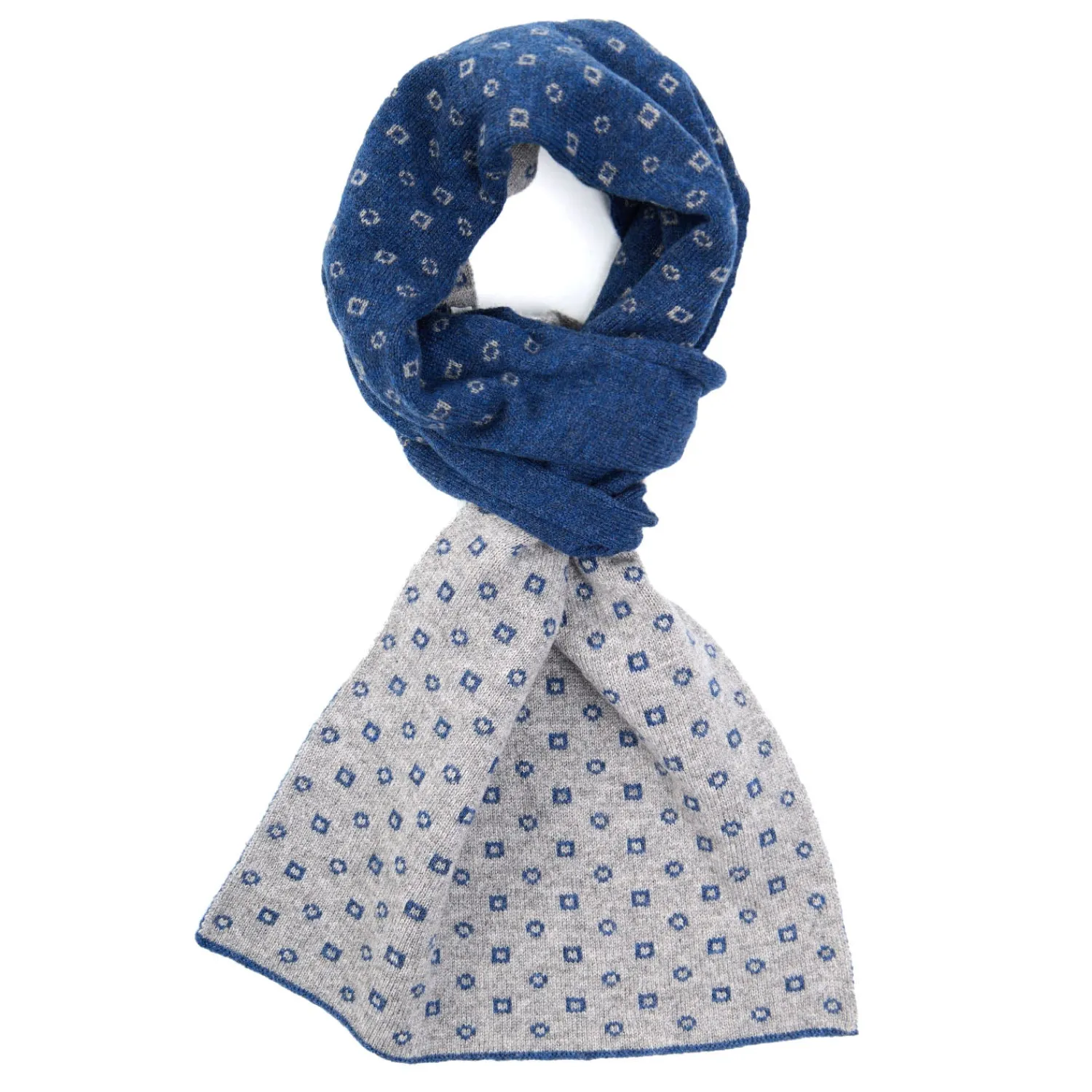 E.Marinella Scaldacollo|SCALDACOLLO BLU E GRIGIO MICROFANTASIA In cashmere