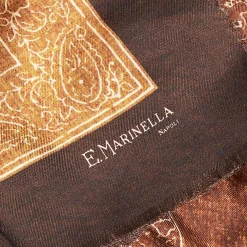 E.Marinella Sciarpe Invernali|SCIALLE 135 MARRONE SCURO IN LANA E SETA Quadri alternati