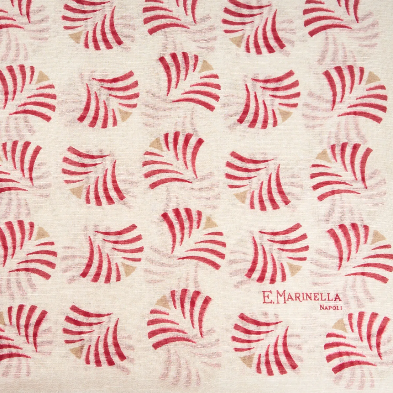 E.Marinella Sciarpe Estive|SCIARPA BEIGE IN COTONE E LINO Ventagli rossi