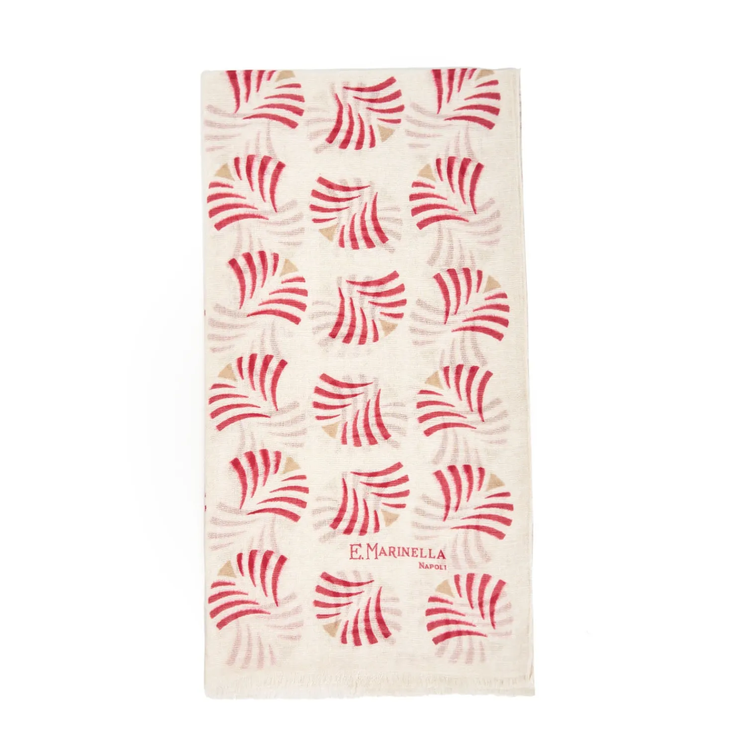 E.Marinella Sciarpe Estive|SCIARPA BEIGE IN COTONE E LINO Ventagli rossi