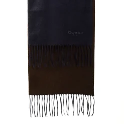 E.Marinella Sciarpe Invernali|Sciarpe Invernali|SCIARPA BICOLOR BLU E MARRONE SCURO IN SETA E CASHMERE Tinta unita