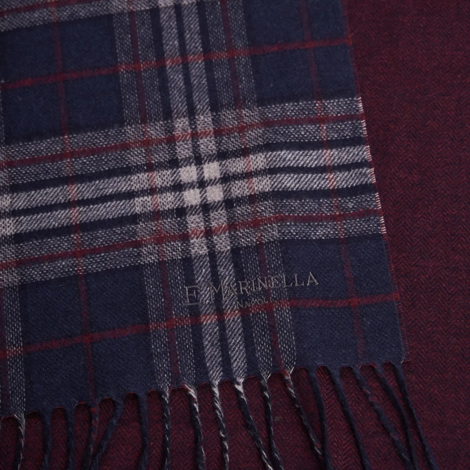 E.Marinella Sciarpe Invernali|Sciarpe Invernali|SCIARPA BICOLOR BLU SCURO IN SETA E CASHMERE Check