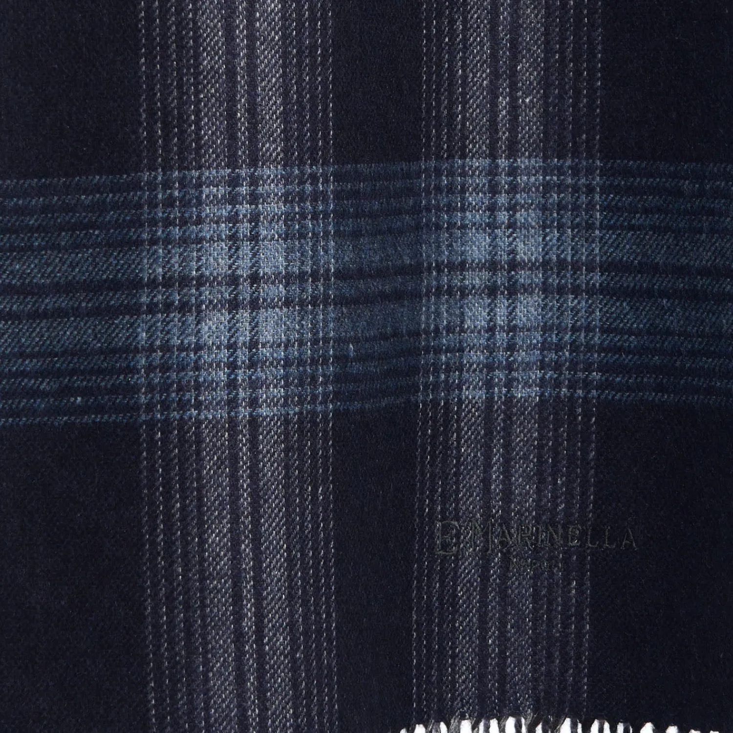 E.Marinella Sciarpe Invernali|Sciarpe Invernali|SCIARPA BICOLOR BLU SCURO IN SETA E CASHMERE Check