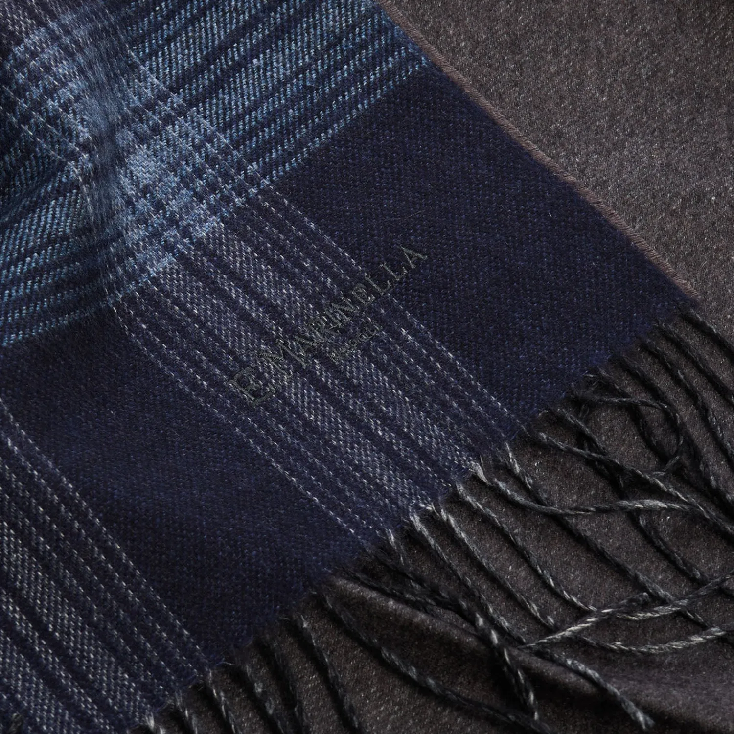E.Marinella Sciarpe Invernali|Sciarpe Invernali|SCIARPA BICOLOR BLU SCURO IN SETA E CASHMERE Check